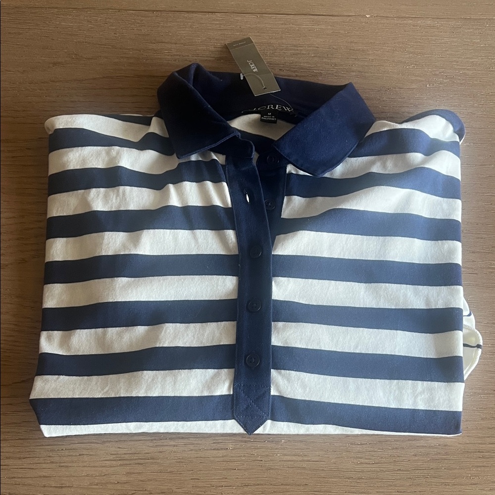 J. Crew Blue and White Striped Polo Shirt